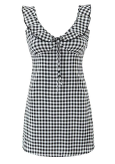 Geschlitztes, ärmelloses, kariertes Minikleid